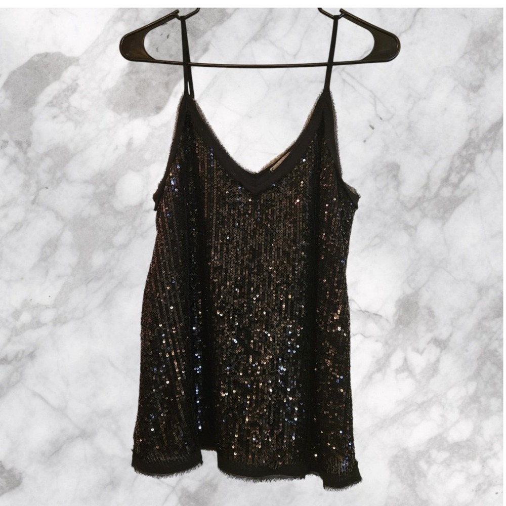 Entro Black Sequin V Neck Cami Tank Top Women's Size Small Party Corporate‎